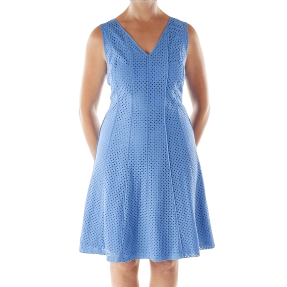 Ann Taylor Periwinkle Blue Fit & Flare Dress Size 8 Petite - Picture 1 of 6